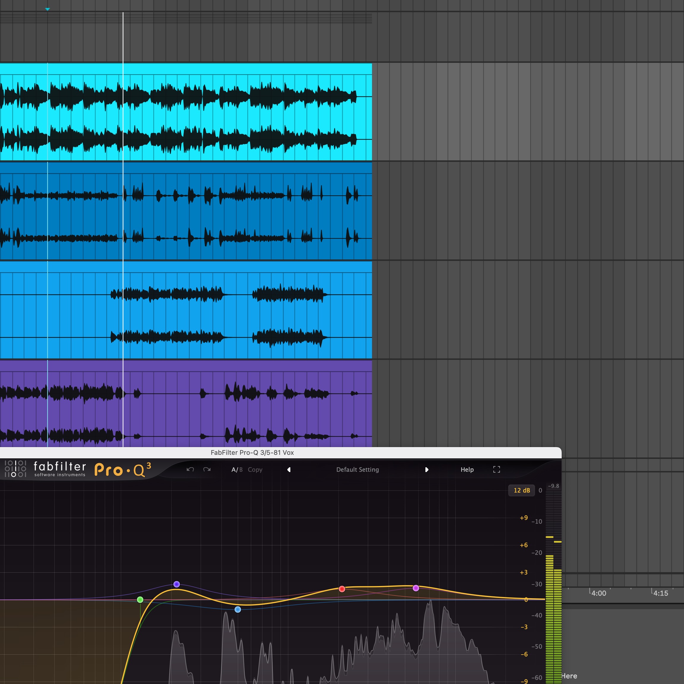 A visual representation of multiple audio stems (individual tracks) being combined and processed together. Each stem is represented by a distinct color-coded waveform. The overall composition emphasizes the interconnectedness and balance of the stems. 4K resolution.